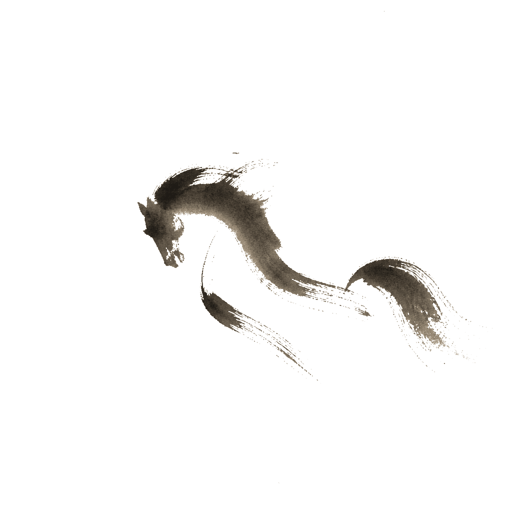 Sumi-e ink brushwork of a single horse mid-gallop